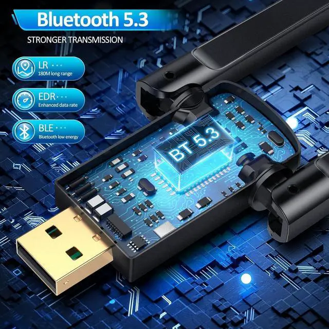 Alt view image 2 of 7 - ZEXMTE USB Bluetooth Adapter for PC, 5.3 Long Range USB Bluetooth Adapter with High Gain Antenna, 590FT / 180M, Plug & Play for PC Windows 11/10/8