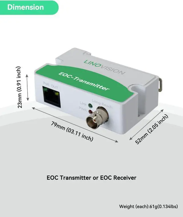 Alt view image 7 of 7 - UpgradedLINOVISION POE Over Coax EOC Converter IP Over Coax Max 3000ft Power and Data Transmission Over Regular RG59 Coaxial Cable for Upgrading Analog Surveillance System to IP Surveillance System