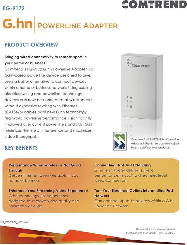 Alt view image 4 of 7 - Comtrend G.hn Powerline Adapter Wi-Fi Combo Kit  1.2Gbps Internet Extension with Fast Ethernet Ports & Reliable Wireless Coverage for Gaming, Home & Office Networking (PG-9171n & PG-9172)