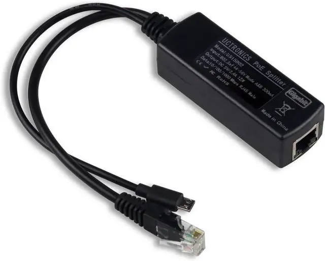 Main image of UCTRONICS PoE Splitter Gigabit 5V - Micro USB Power and Ethernet to Raspberry Pi 3B+, Work with Echo Dot, Most Micro USB Security Camera and Tablet - IEEE 802.3af Compliant