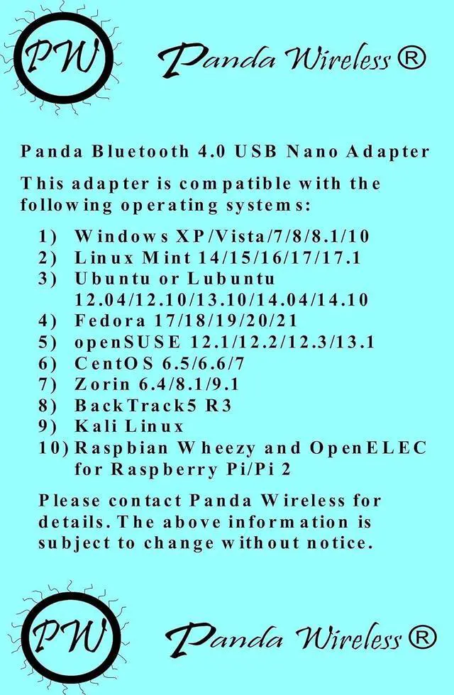 Alt view image 4 of 5 - Panda Bluetooth 4.0 USB Nano Adapter - Windows XP/Vista/7/8/8.1/10/11, Mint, Ubuntu, Fedora, openSUSE, Lubuntu, Zorin, BackTrack5 R3, Kali Linux, Raspbrian Wheezy and OpenELEC