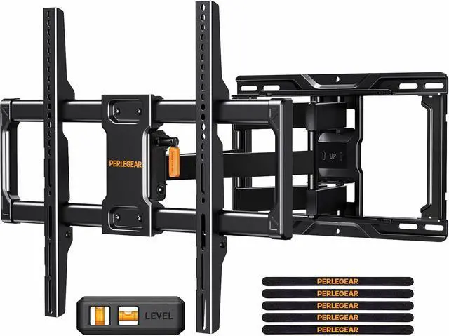 Main image of Perlegear Full Motion TV Wall Mount for Most 4284 inch Flat Curved TVs up to 132 lbs, 12/16 Wood Studs, Bracket with Articulating Arms, Swivel, Tool-Free Tilt, Max VESA 600x400mm PGLF12