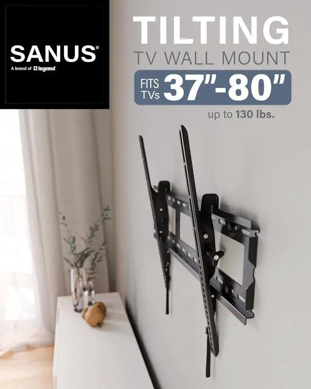 Alt view image 2 of 7 - Sanus Universal Low Profile Tilt TV Wall Mount for 37" - 80" LED, LCD & Plasma TVs, Eliminates Glare with 10º of Tilt & Post-Install Adjustments - 3 Step Install - Safety Certified - MLT14-B1