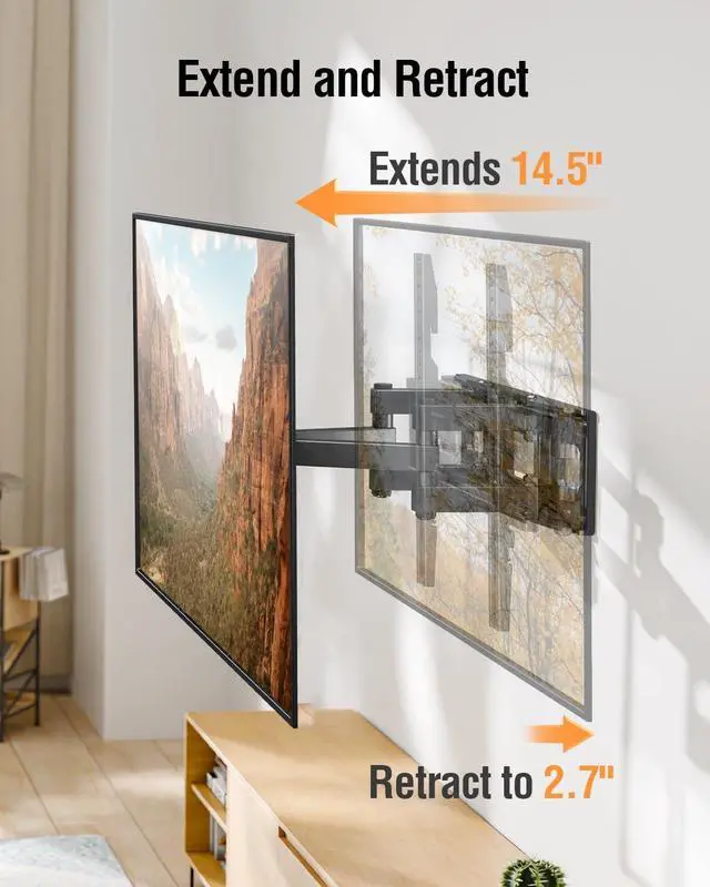 Alt view image 2 of 7 - EconoMe TV Wall Mount for Most 26-70 inch tvs, Full Motion TV Mount Swivel and Tilt, Wall Mount Bracket Max VESA 400x400mm, Holds up to 99 lbs, Fits 8 12 16" Wood Studs.