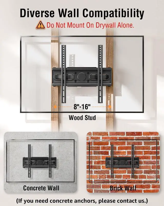 Alt view image 6 of 7 - EconoMe TV Wall Mount for Most 26-70 inch tvs, Full Motion TV Mount Swivel and Tilt, Wall Mount Bracket Max VESA 400x400mm, Holds up to 99 lbs, Fits 8 12 16" Wood Studs.