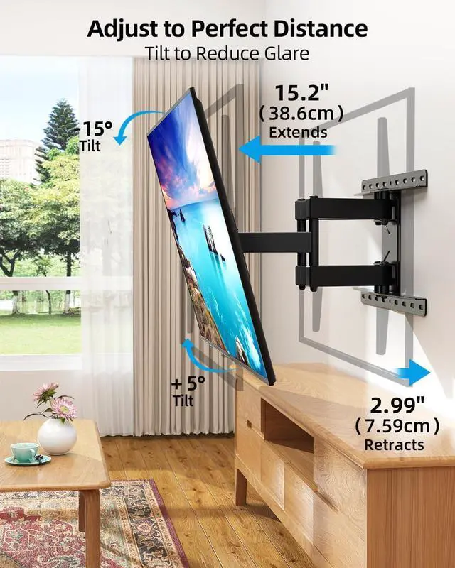 Alt view image 3 of 7 - Full Motion TV Wall Mount for Most 32-85 inch TVs up to132 lbs TV Mount Swivel and Tilt with Dual Articulating Arms Wall Mount tv Bracket Max VESA 600x400mm Fits 8 12 16 Wood Studs