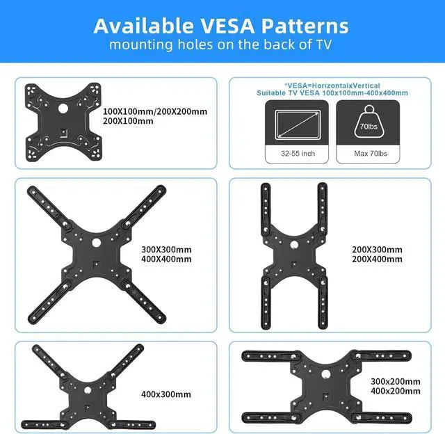 Alt view image 6 of 7 - Suptek Adjustable TV Wall Mount Swivel and Tilt TV Arm Bracket for Most 32-55 inch LED, LCD Monitor and Plasma TVs up to 70lbs VESA up to 400x400mm (MAFD-L400)