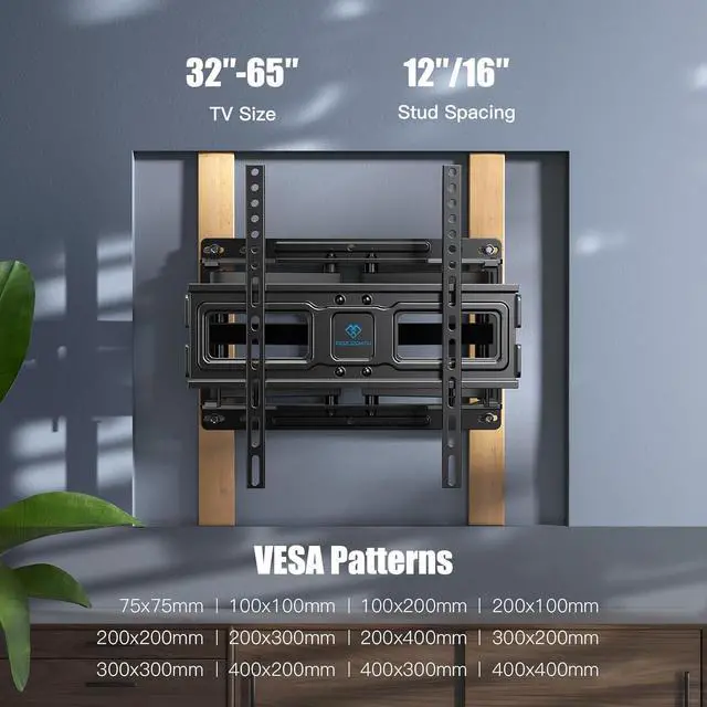 Alt view image 2 of 7 - PERLESMITH TV Wall Mount Full Motion for 32-65 Inch Flat Curved Screen TVs, TV Mount with Swivels Tilts Extension Dual Articulating Bracket Arms Supports up to 99 lbs Max VESA 400x400, PSMFK9