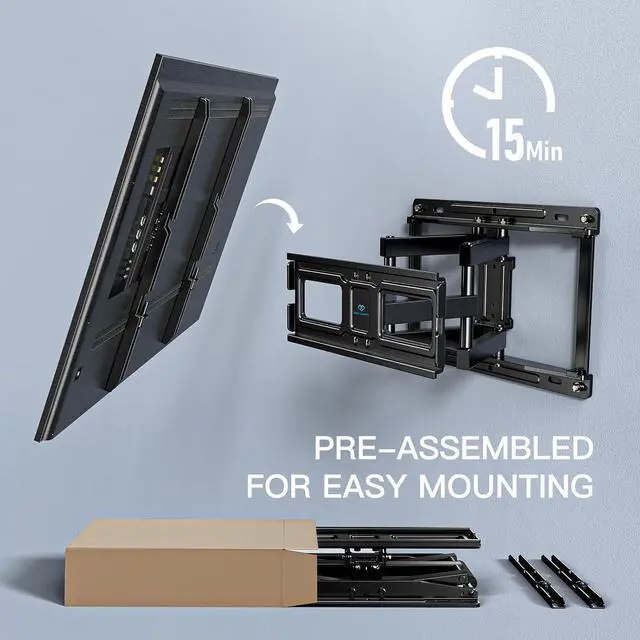 Alt view image 4 of 7 - PERLESMITH TV Wall Mount Full Motion for 32-65 Inch Flat Curved Screen TVs, TV Mount with Swivels Tilts Extension Dual Articulating Bracket Arms Supports up to 99 lbs Max VESA 400x400, PSMFK9