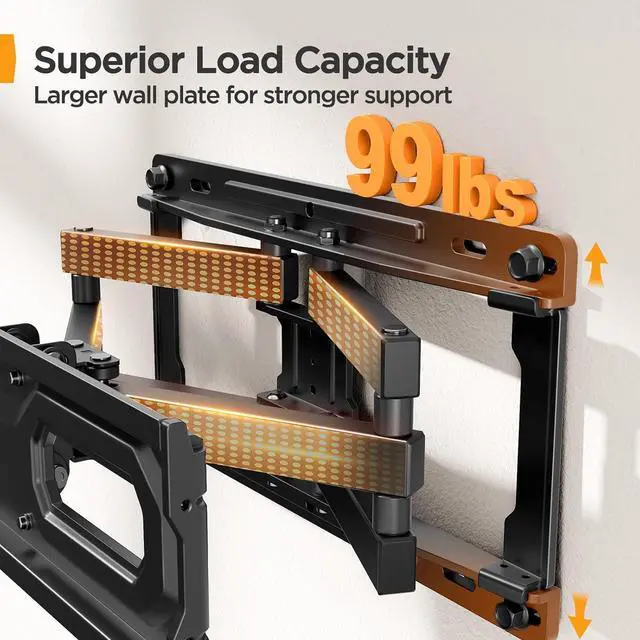 Alt view image 3 of 7 - Perlegear Full Motion TV Wall Mount for 26-65 inch TVs, TV Bracket Supports Swivel Articulating Level Extension Tilt Arms, Max VESA 400x400mm up to 99lbs, 16" Wood Studs, PGMFK4