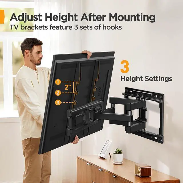 Alt view image 4 of 7 - Perlegear Full Motion TV Wall Mount for 26-65 inch TVs, TV Bracket Supports Swivel Articulating Level Extension Tilt Arms, Max VESA 400x400mm up to 99lbs, 16" Wood Studs, PGMFK4