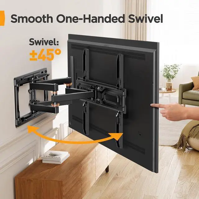 Alt view image 5 of 7 - Perlegear Full Motion TV Wall Mount for 26-65 inch TVs, TV Bracket Supports Swivel Articulating Level Extension Tilt Arms, Max VESA 400x400mm up to 99lbs, 16" Wood Studs, PGMFK4