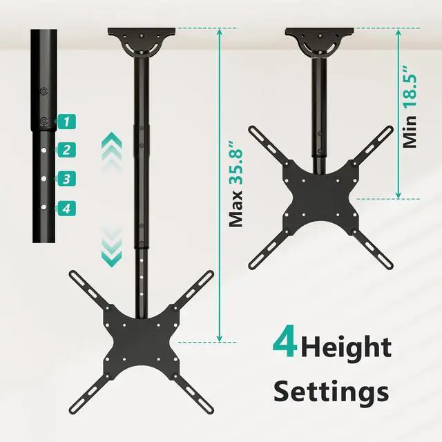 Alt view image 6 of 7 - TV Ceiling Mount Adjustable Bracket Fits Most LED LCD OLED and Plasma Flat Screen Display 26 to 65 Inch up to 110 Lbs Mounting Holes 400x400mm (CM2665) Black