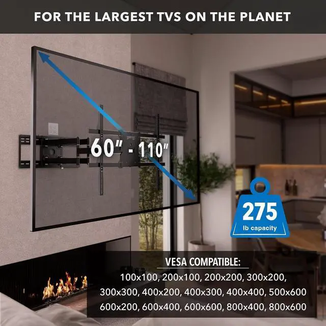 Alt view image 3 of 7 - Mount-It! Full Motion TV Wall Mount with 39 Inch Long Extension Arms - 275 Lbs Capacity Heavy Duty Dual Arm TV Mount | Large 800 x 600mm VESA Holds 65 to 110 Inch TVs | Fits 16 and 24 Inch Studs