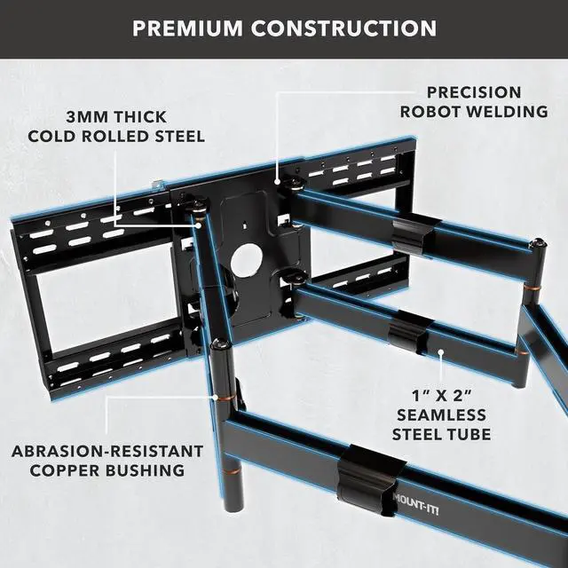 Alt view image 4 of 7 - Mount-It! Full Motion TV Wall Mount with 39 Inch Long Extension Arms - 275 Lbs Capacity Heavy Duty Dual Arm TV Mount | Large 800 x 600mm VESA Holds 65 to 110 Inch TVs | Fits 16 and 24 Inch Studs