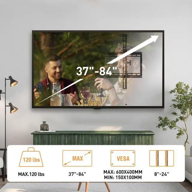 Alt view image 5 of 7 - ELIVED TV Wall Mount for Most 37-84 Inch TVs, Max Load Capacity 120 lbs. Tilting tv Mount with Level Adjustment, TV Brackets for Wall Mount Max VESA 600x400mm, Fits 16-24 Inch Studs.