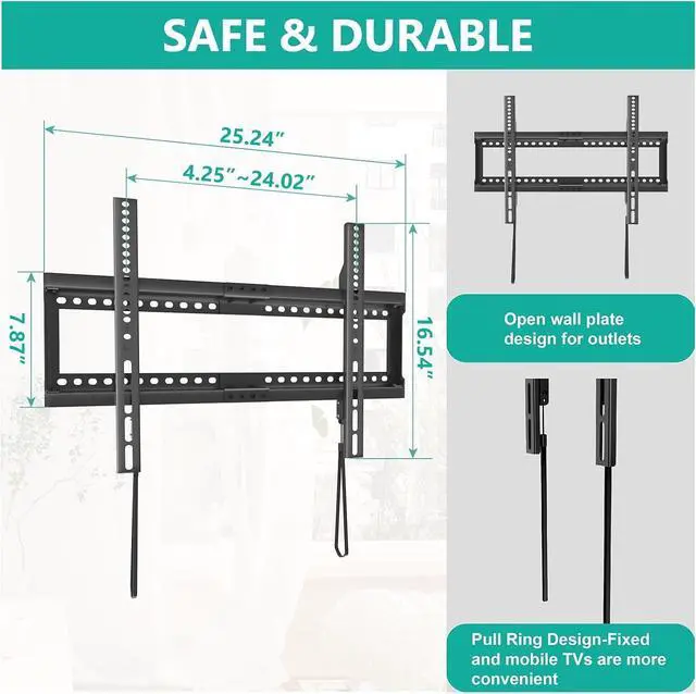 Alt view image 5 of 7 - WALI TV Wall Mount Bracket for 37-90 Inch Flat Curved TVs up to 165 lbs, Low Profile Wall Mount Holds Your TV 1.1 Inch from The Wall, Mounting Holes up to 600x400mm (TTM-2), Black