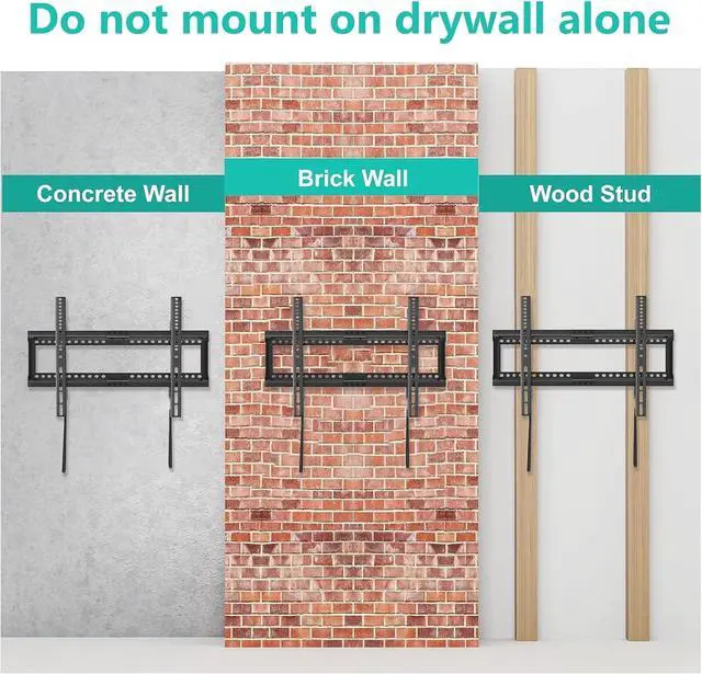 Alt view image 6 of 7 - WALI TV Wall Mount Bracket for 37-90 Inch Flat Curved TVs up to 165 lbs, Low Profile Wall Mount Holds Your TV 1.1 Inch from The Wall, Mounting Holes up to 600x400mm (TTM-2), Black