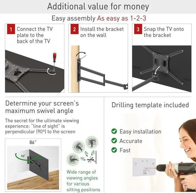 Alt view image 3 of 7 - Barkan 40'' Long TV Wall Mount, 13-83 inch Full Motion Articulating - 4 Movement Flat/Curved Screen Bracket, Holds up to 110lbs, Extremely Extendable, Fits LED OLED LCD, Black