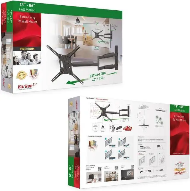 Alt view image 6 of 7 - Barkan 40'' Long TV Wall Mount, 13-83 inch Full Motion Articulating - 4 Movement Flat/Curved Screen Bracket, Holds up to 110lbs, Extremely Extendable, Fits LED OLED LCD, Black