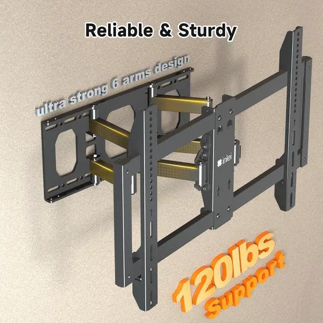 Alt view image 2 of 7 - Ultra Slim Full Motion TV Wall Mount for Most 37"-90" Flat/Curved TV, Swivel Tilt Bracket with Articulating 6 Arms, Support 120lbs, Max VESA 600x400mm, Fits 12/16" Wood Stud, MAUS02