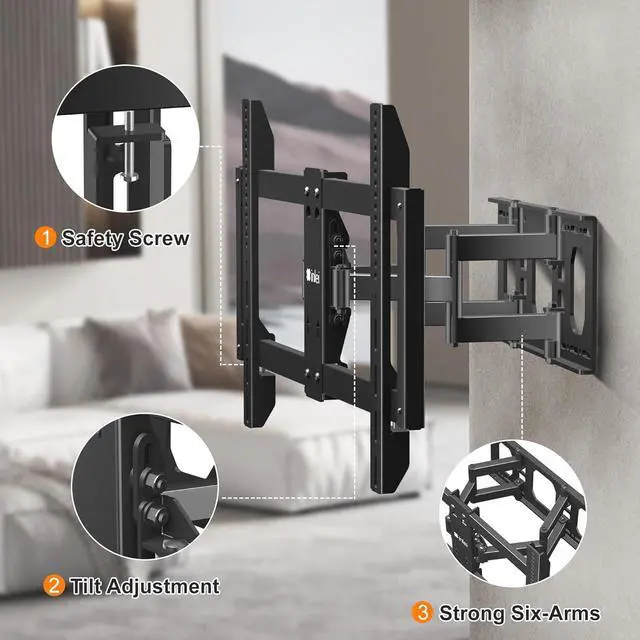 Alt view image 6 of 7 - Ultra Slim Full Motion TV Wall Mount for Most 37"-90" Flat/Curved TV, Swivel Tilt Bracket with Articulating 6 Arms, Support 120lbs, Max VESA 600x400mm, Fits 12/16" Wood Stud, MAUS02
