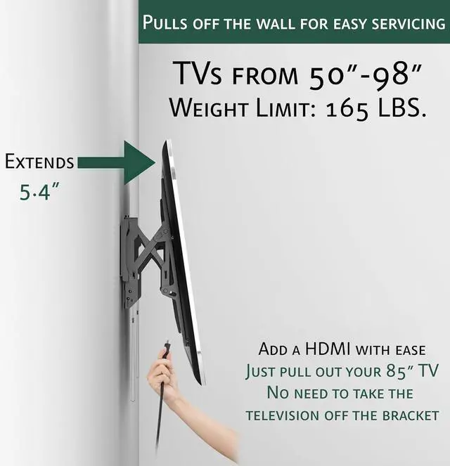 Alt view image 3 of 6 - ynVISION.DESIGN Advanced Tilt TV Wall Mount for Large TVs 50-98 Inches - Easy Tilt, Swivel, Pull Out up to 5.4in, and Service - Supports 165 lbs - Designed to hit 3 Studs - Max VESA 600x400mm