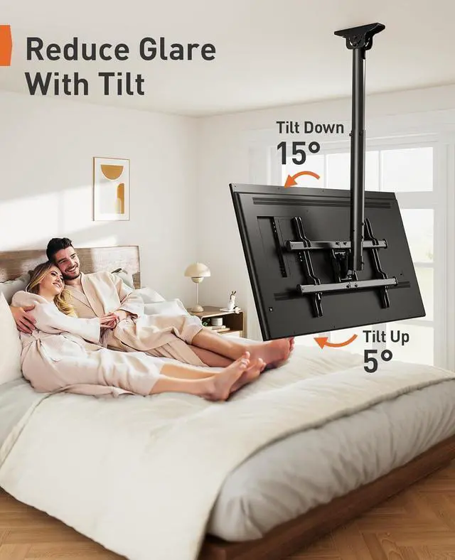 Alt view image 3 of 7 - Perlegear Ceiling TV Mount, Hanging TV Mount for 37-75 inch Flat or Curved TVs up to 99 lbs, Full Motion TV Bracket with Swivel, Tilt, Max VESA 600x400mm, PGLCM1