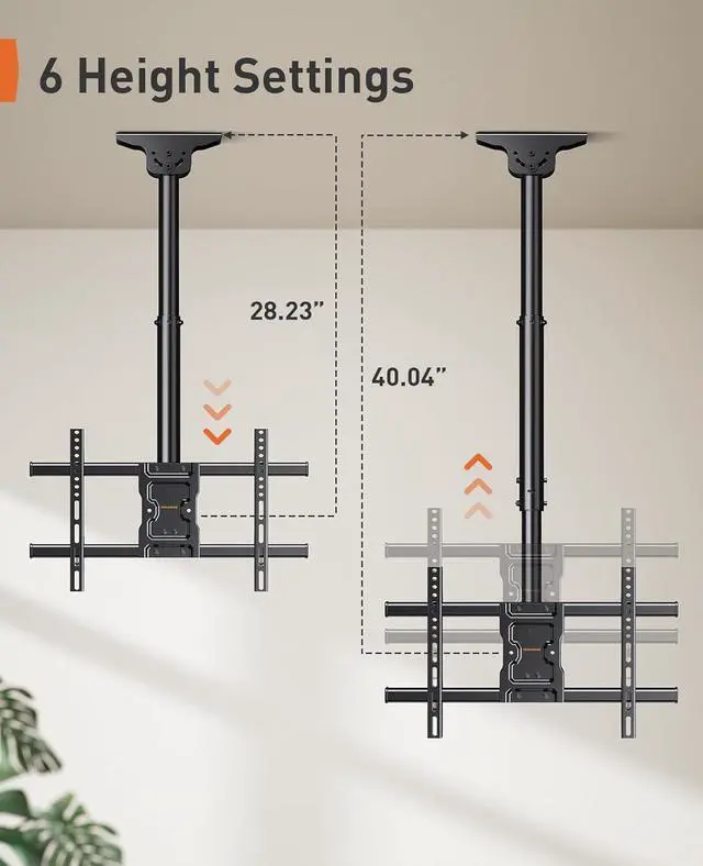 Alt view image 2 of 7 - Perlegear Ceiling TV Mount, Hanging TV Mount for 37-75 inch Flat or Curved TVs up to 99 lbs, Full Motion TV Bracket with Swivel, Tilt, Max VESA 600x400mm, PGLCM1