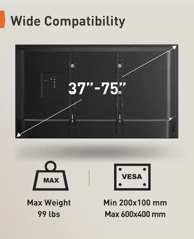 Alt view image 6 of 7 - Perlegear Ceiling TV Mount, Hanging TV Mount for 37-75 inch Flat or Curved TVs up to 99 lbs, Full Motion TV Bracket with Swivel, Tilt, Max VESA 600x400mm, PGLCM1