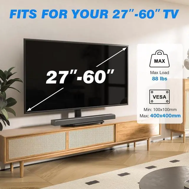 Alt view image 2 of 7 - Universal Swivel TV Stand for 27-50 55 60 Inch TVs Height Adjustable Table Top TV Stand Mount Hold up to 88 lbs Pedestal TV Stands with Tempered Glass Base Replacement TV Mount Stand