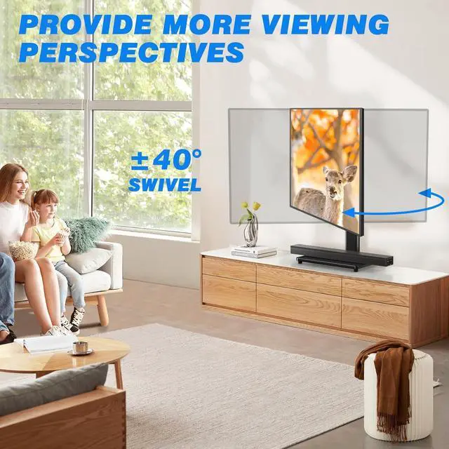Alt view image 3 of 7 - Universal Swivel Tabletop TV Stand for Flat Screens 23 24 26 32 39 40 42 43 Inch Heavy Duty Center Pedestal Stand Replacement with Black Tempered Glass Base and Height Adjustable Mount