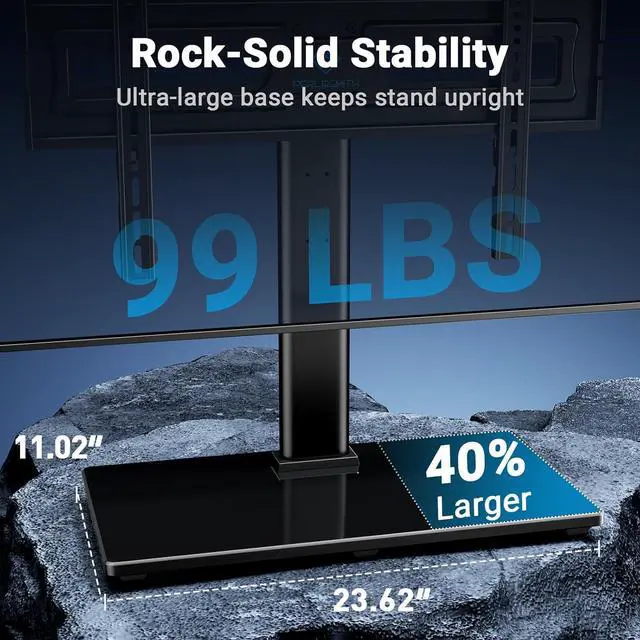 Alt view image 3 of 7 - PERLESMITH Swivel Universal TV Stand Mount for 32-82 Inch LCD OLED Flat/Curved Screen TVs up to 99lbs-Height Adjustable Table Top TV Stand/Base with Tempered Glass Base&Wire Management,VESA 600x400mm