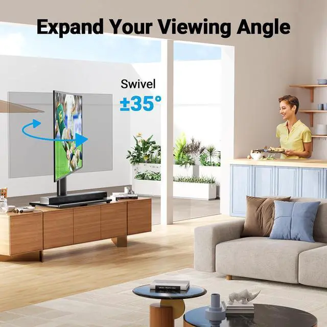 Alt view image 4 of 7 - PERLESMITH Swivel Universal TV Stand Mount for 32-82 Inch LCD OLED Flat/Curved Screen TVs up to 99lbs-Height Adjustable Table Top TV Stand/Base with Tempered Glass Base&Wire Management,VESA 600x400mm