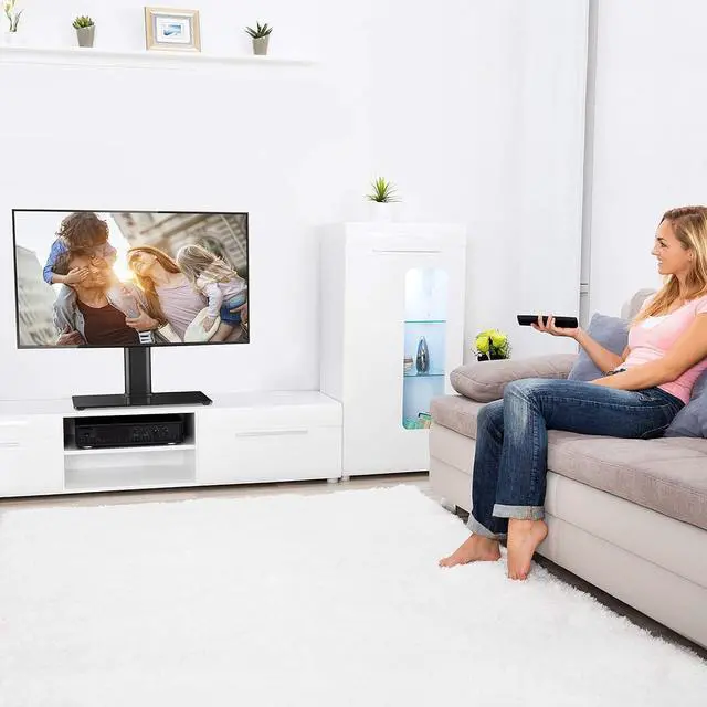 Alt view image 2 of 7 - PERLESMITH Swivel Universal TV Stand for 19-43 inch TVs or Monitor, Height Adjustable TV Mount Stand with Tempered Glass Base, Max VESA 200x200mm, Holds up to 44lbs, PSTVS07