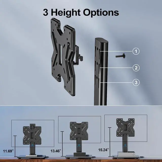 Alt view image 5 of 7 - PERLESMITH Swivel Universal TV Stand for 19-43 inch TVs or Monitor, Height Adjustable TV Mount Stand with Tempered Glass Base, Max VESA 200x200mm, Holds up to 44lbs, PSTVS07
