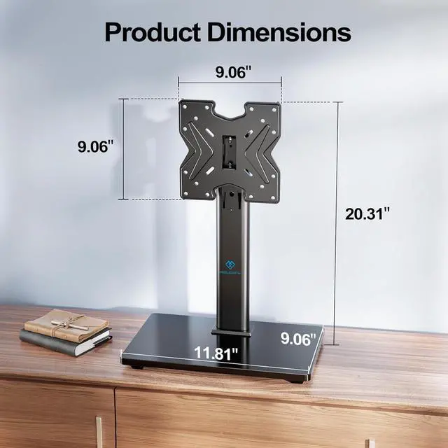 Alt view image 6 of 7 - PERLESMITH Swivel Universal TV Stand for 19-43 inch TVs or Monitor, Height Adjustable TV Mount Stand with Tempered Glass Base, Max VESA 200x200mm, Holds up to 44lbs, PSTVS07