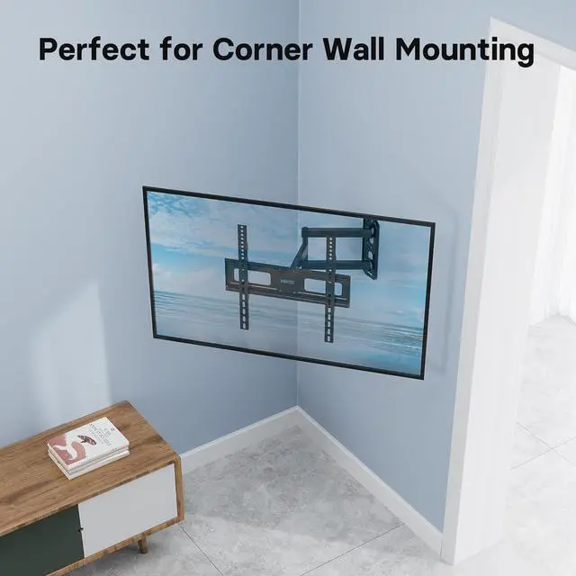Alt view image 3 of 7 - BONTEC Full Motion TV Wall Mount for 26-60 Inch LED LCD OLED Flat & Curved TVs, Swivel & Tilt Adjustable with Max VESA 400x400mm, Corner Wall Mount Bracket Holds Up to 77lbs, Easy Installation