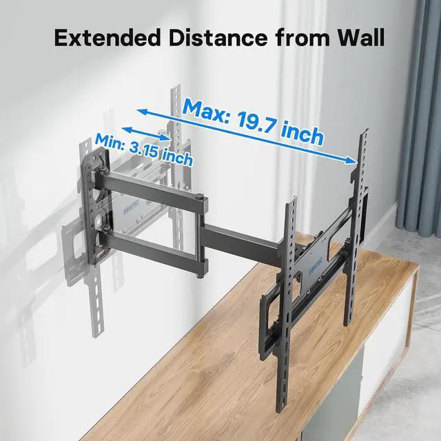 Alt view image 4 of 7 - BONTEC Full Motion TV Wall Mount for 26-60 Inch LED LCD OLED Flat & Curved TVs, Swivel & Tilt Adjustable with Max VESA 400x400mm, Corner Wall Mount Bracket Holds Up to 77lbs, Easy Installation