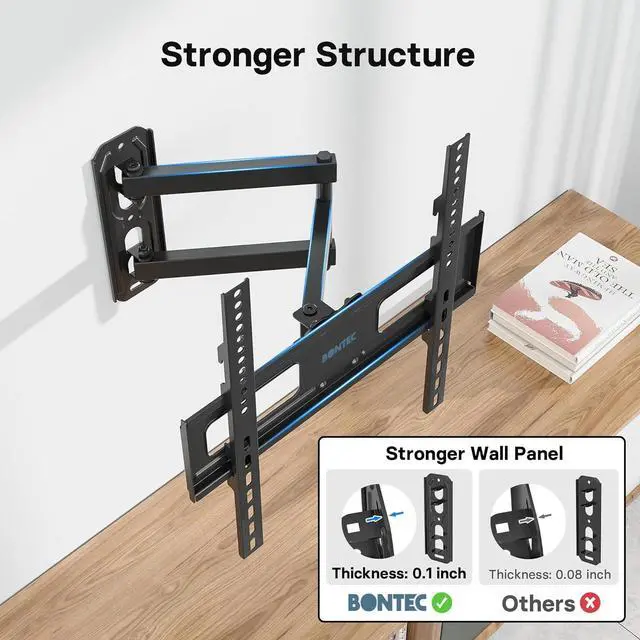 Alt view image 2 of 7 - BONTEC Full Motion TV Wall Mount for 26-60 Inch LED LCD OLED Flat & Curved TVs, Swivel & Tilt Adjustable with Max VESA 400x400mm, Corner Wall Mount Bracket Holds Up to 77lbs, Easy Installation
