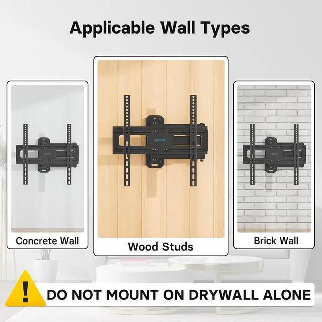 Alt view image 7 of 7 - BONTEC Full Motion TV Wall Mount for 26-60 Inch LED LCD OLED Flat & Curved TVs, Swivel & Tilt Adjustable with Max VESA 400x400mm, Corner Wall Mount Bracket Holds Up to 77lbs, Easy Installation