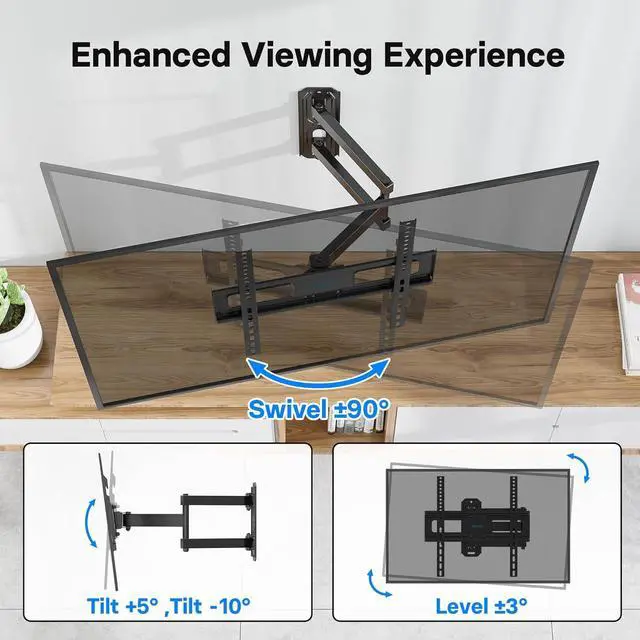 Alt view image 6 of 7 - BONTEC Full Motion TV Wall Mount for 26-60 Inch LED LCD OLED Flat & Curved TVs, Swivel & Tilt Adjustable with Max VESA 400x400mm, Corner Wall Mount Bracket Holds Up to 77lbs, Easy Installation