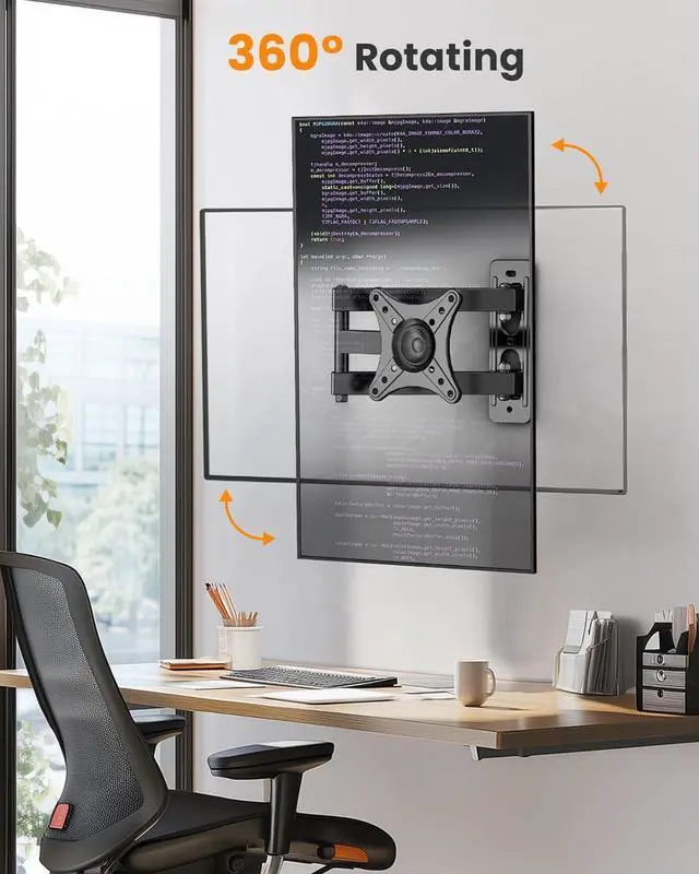 Alt view image 3 of 7 - Full Motion TV Monitor Wall Mount Bracket for Most 13-32 Inch LED LCD Flat Curved Screen, 360° Rotation Swivel Tilt ExtensionAdjustable Articulating Arms, Max VESA 100x100mm up to 33lbs
