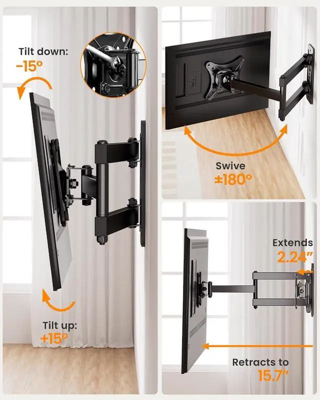 Alt view image 2 of 7 - Full Motion TV Monitor Wall Mount Bracket for Most 13-32 Inch LED LCD Flat Curved Screen, 360° Rotation Swivel Tilt ExtensionAdjustable Articulating Arms, Max VESA 100x100mm up to 33lbs