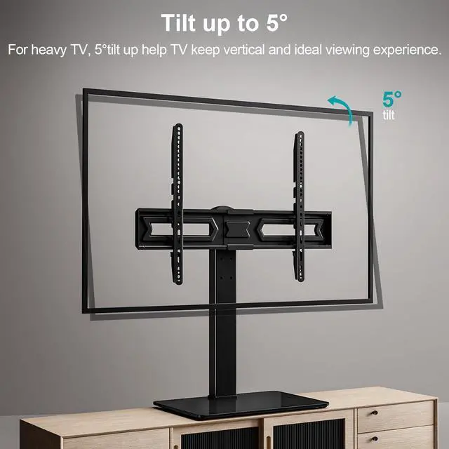 Alt view image 7 of 7 - Universal Swivel TV Stand Base Table Top TV Stand for 37 to 65 70 75 Inch LCD LED TVs Height Adjustable TV Mount Stand with Tempered Glass Base Holds up to 88lbs Max VESA 600x400mm