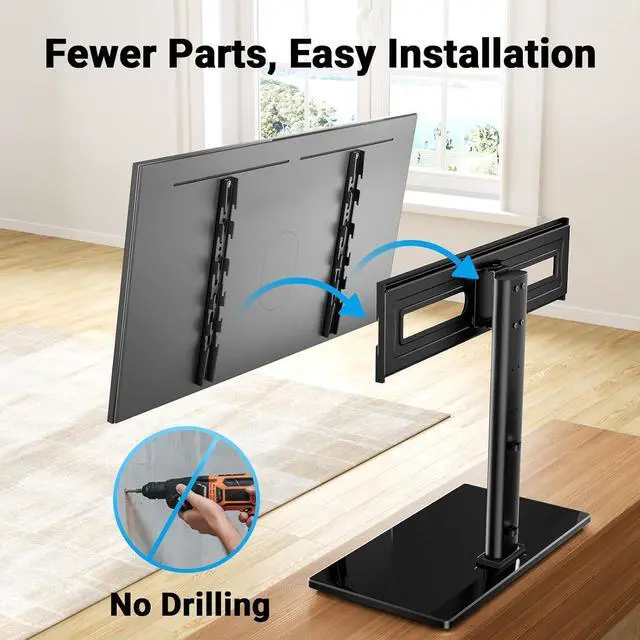 Alt view image 6 of 7 - PERLESMITH Swivel Universal TV Stand Mount for 32-82 Inch LCD OLED Flat/Curved Screen TVs up to 99lbs-Height Adjustable Table Top TV Stand/Base with Tempered Glass Base&Wire Management,VESA 600x400mm