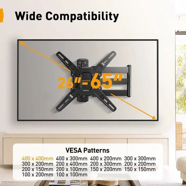 Alt view image 2 of 7 - Long Arm TV Wall Mount for 26-65 inch TVs up to 100 lbs Corner TV Mount Bracket with 31.65 Extension Swivel Tilt Articulating Arms Full Motion Wall Mount Max VESA 400x400mm PGMF25B