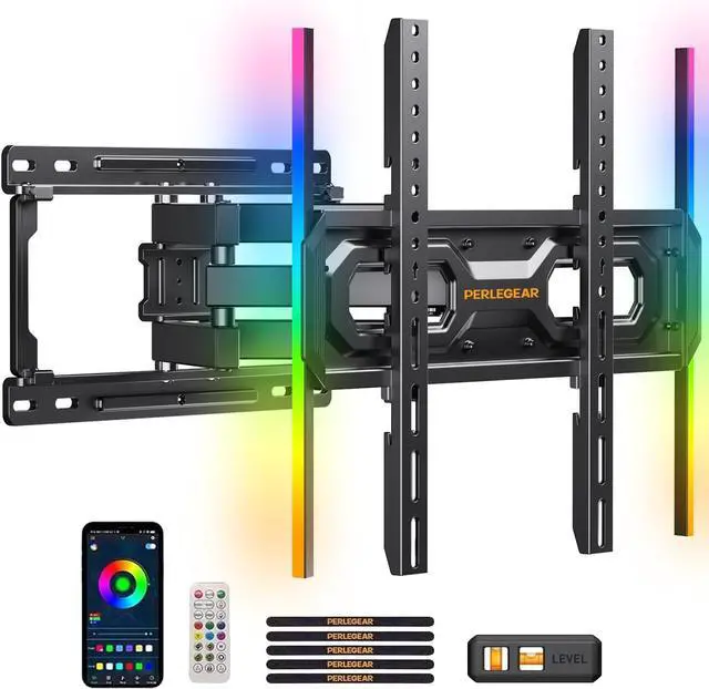 Main image of Pre-Assembled TV Wall Mount with LED Lights for 26-65 inch TVs up to 99 lbs Max VESA 400x400mm Swivel Extension Tilt TV Backlights with Music Sync Fits 16/12 Wood Studs PGMF20