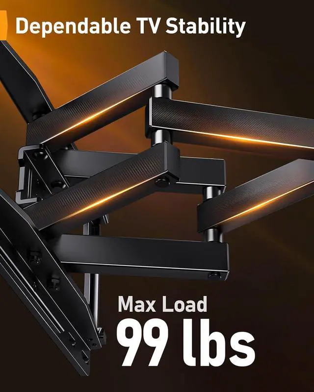 Alt view image 6 of 7 - Pre-Assembled TV Wall Mount with LED Lights for 26-65 inch TVs up to 99 lbs Max VESA 400x400mm Swivel Extension Tilt TV Backlights with Music Sync Fits 16/12 Wood Studs PGMF20