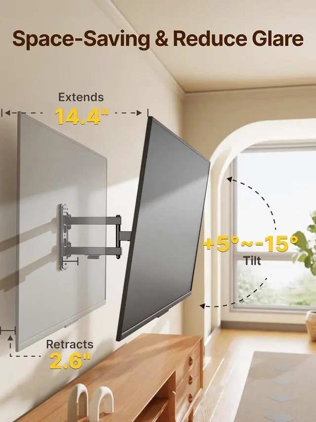 Alt view image 6 of 7 - monTEK Full Motion TV Wall Mount Bracket for Most 13-55 Inch LED LCD Flat Screen TVs & Monitors, Swivel Tilt Extension Rotation with Articulating Arms, TV Mount Max VESA 400x400mm, up to 55lbs